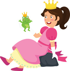 Cute Princess and Prince Frog Illustration Fairy tale