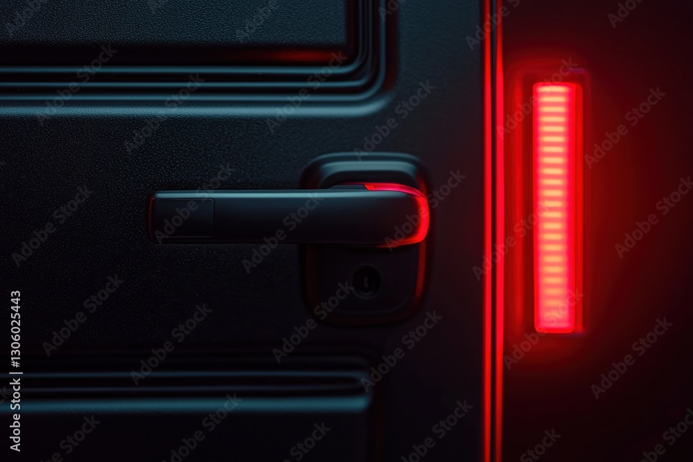 Poster vehicle security reliable concepts. door handle illuminated with a red light beside it.