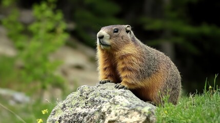 Naklejka premium Cute groundhog in Spring field.