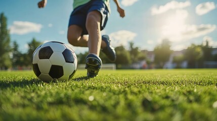 People playing soccer game in field.