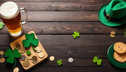 St. Patrick's Day party! We’ll have refreshing Irish beers and ales, tasty bites, and a fun green burger, all set up on a charming wooden bar table.