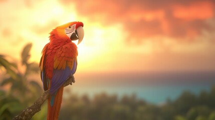 Obraz premium Scarlet Macaw Sunset Tropical Bird Vivid Colors Exotic Wildlife Paradise