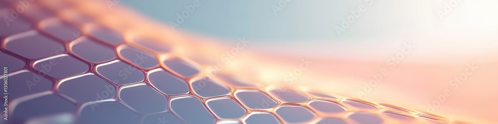 Poster vibrant abstract design of metallic honeycomb patterns with glowing edges captured under soft diffus
