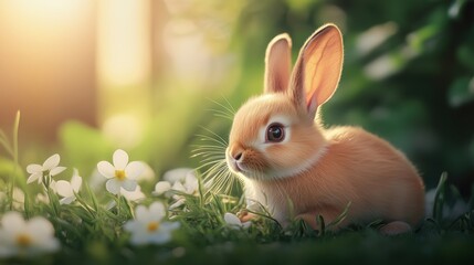 Obraz premium Cute rabbit in Spring field.
