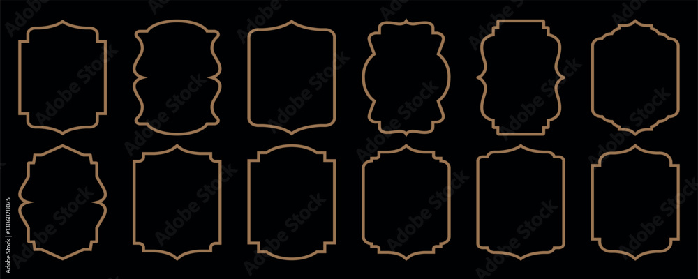 Aufkleber set of vintage labels and frame with borders vector design. gold frame with black background. vector