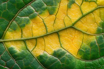 Obraz premium Closeup leaf veins, vibrant colors, plant detail, background showing plant