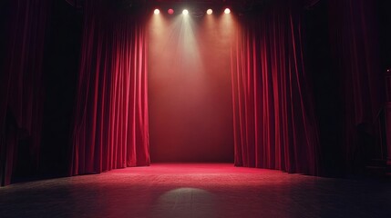 theater stage with dramatic lighting red velvet curtains and a spotlight. World Theatre Day