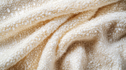 Dewy Gideon's Fleece on Soft Wool: A Serene Morning Still Life with Copy Space