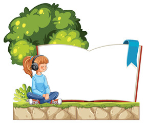 Girl Listening to Music Beside Open Book