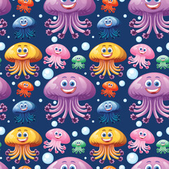 Fototapeta premium Colorful Jellyfish and Octopus Pattern
