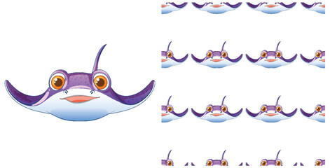 Cute Cartoon Stingray Seamless Pattern Illustration