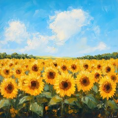 Obraz premium Sunflower field with blue sky