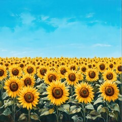 Obraz premium Sunflower field with blue sky