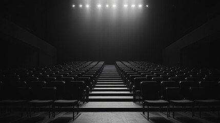 Obraz premium empty theater hall with rows of seats and warm stage lighting symbolizing anticipation of live performance