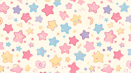 Colorful stars and celestial shapes scattered on a light background, ideal for playful designs