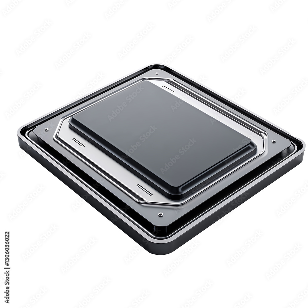 Poster isometric view of a modern computer chip with a silicon wafer and precise engineering, high-tech cpu