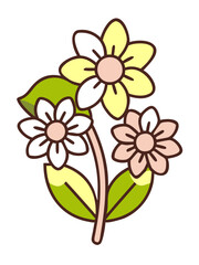 Fototapeta premium Flowers: Various spring flowers such as cherry blossoms, tulips, daisies, daffodils, etc. are used to create a bright and lively atmosphere.
