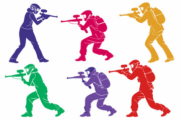 set of Paintball Player Silhouette vector illustration