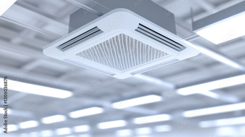 Poster ceiling-mounted air vent with an energy-efficient airflow system.