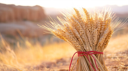 Ruth's Wheat Sheaves: Scarlet Ties Against Moab's Expansive Landscape