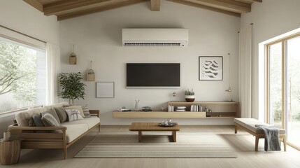 Boxed air conditioning unit with a full installation guide and user manual.