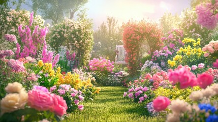 Obraz premium Beautiful garden with colorful flowers.