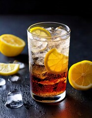  Soda Drink with Ice Cubes and Lemon Slices