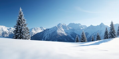 Fototapeta premium A breathtaking view of majestic snow-capped mountains set against crystal clear blue skies, evoking a sense of adventure and winter's beauty.