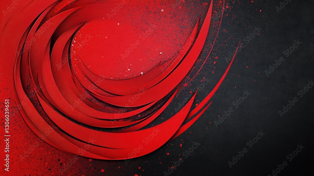 Poster dynamic red swirls on dark background creating a bold contrast