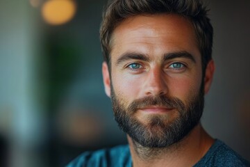 Obraz premium Confident bearded man looking directly into the camera with sharp focus