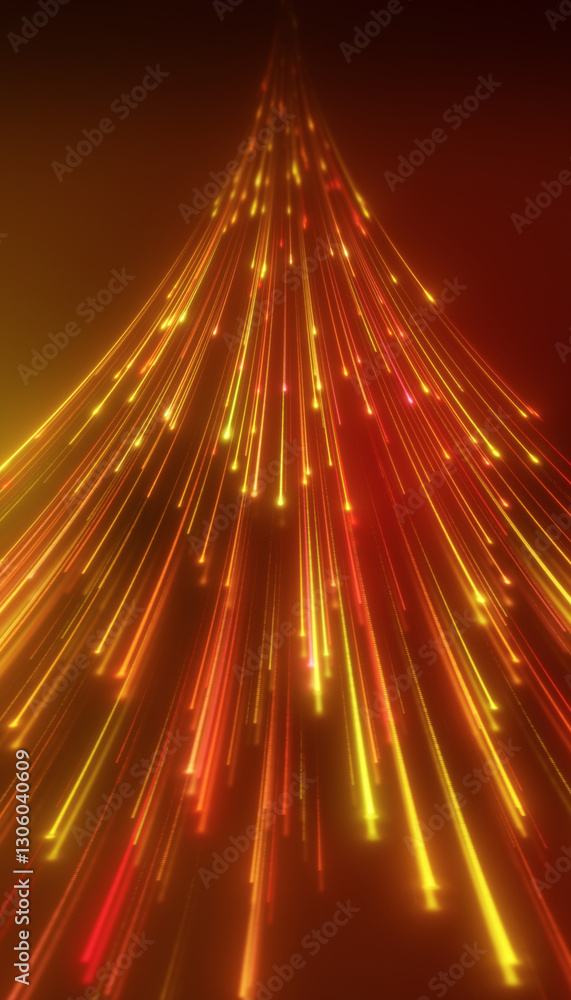 Aufkleber vertical illustation of glowing neon lines in red and yellow on reflecting floor - abstract backgrou