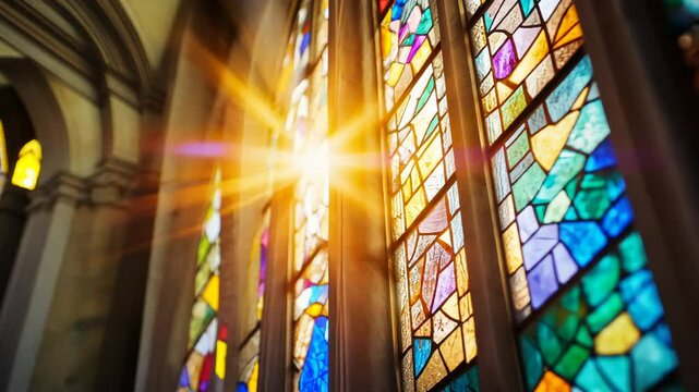 Radiant Light Through Stained Glass: A Church Window's Spiritual Glow