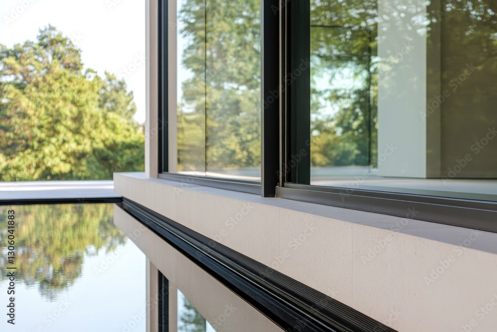 Poster capture close-up of panoramic window showcasing reflections or patterns on glass surface conveying s