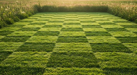 Giant outdoor chessboard glows softly in warm sunlight. AI Generated