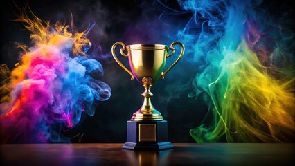 Gold Trophy Award, Colorful Smoke, Black Base - Product Photography