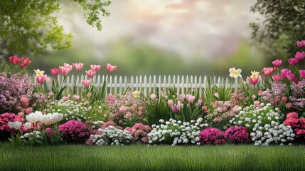 Obraz premium Beautiful garden with colorful flowers.