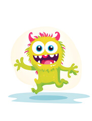 Fototapeta premium Bright funny cute monster illustration vector cartoon in green running