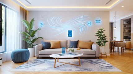 Smart HVAC system adjusting room temperature via an AI-based app.