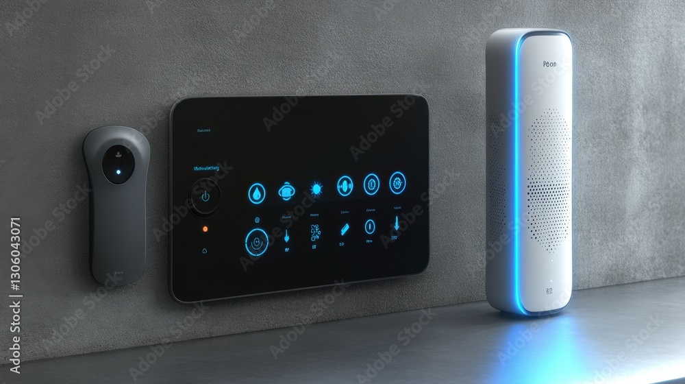 Aufkleber smart thermostat with a touchscreen interface and voice assistant integration.