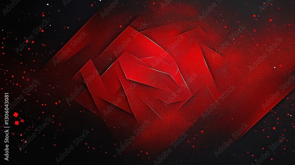 Poster dynamic red abstract art with deep black background and geometric shapes