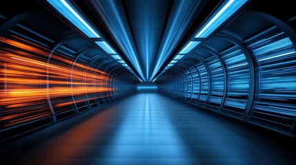 Obraz premium Dynamic journey through a futuristic tunnel digital art dark blue background sci-fi environment captivating concept