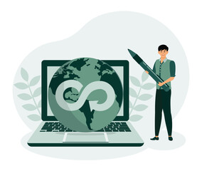 Sustainable economic growth concept. Sustainable Development with Laptop and Recycle Symbol.