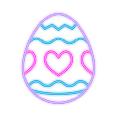 A glowing neon Easter egg illustration featuring pink hearts and blue wavy patterns, symbolizing love, spring, and festive holiday celebrations