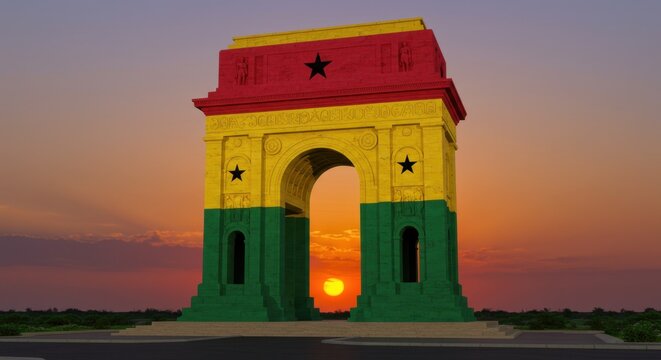 Ghanaian Arch Triumph at Sunset: A Stunning Architectural Landmark