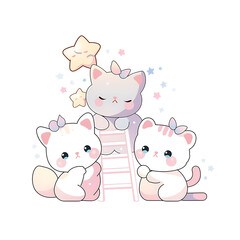 Obraz premium Playful and whimsical cat illustrations in vibrant and minimalist designs