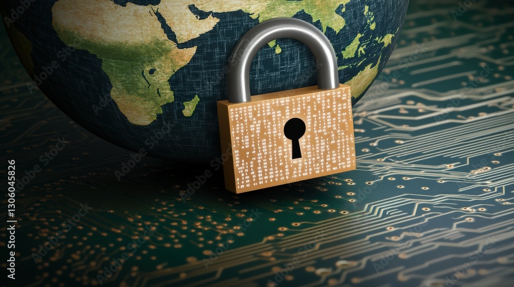 Poster close-up of a secure padlock on a circuit board representing cybersecurity and protection of digital