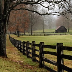 Fototapeta premium Wooden fences enclosing farm