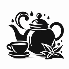 vector illustration of teapot with cup