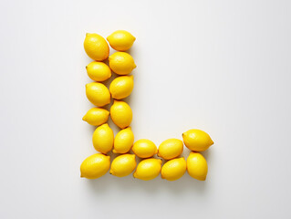 a letter L made of lemons. top view. Minimalistic design on a plain white background