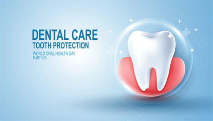 Tooth healthy sparkling white and muscle hand strong with calcium fluorine. can be used in children dentist clinic. Medical health and dentistry concept. cartoon dental character. vector design.